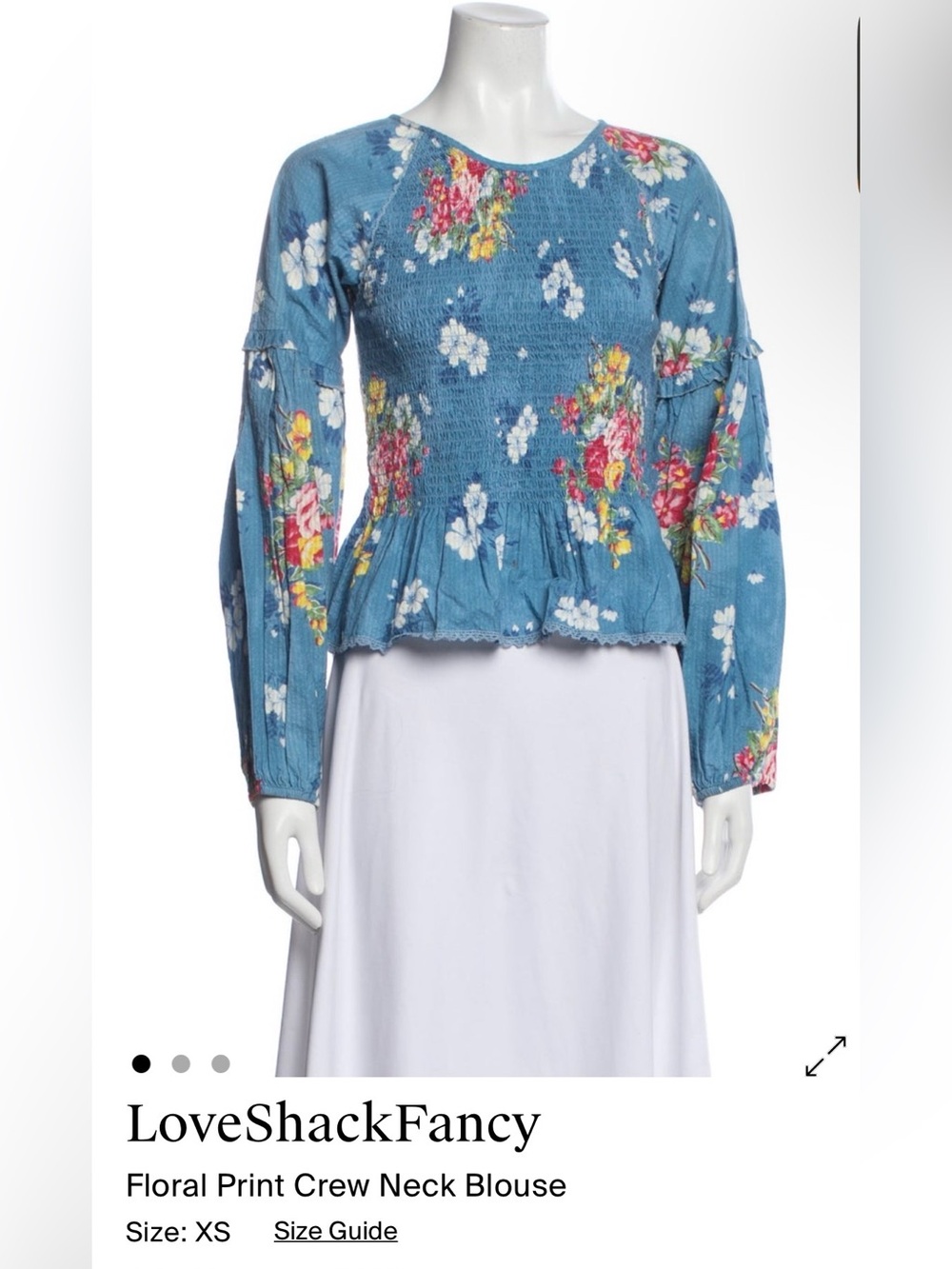 LoveShackFancy Teal Blue Floral Smocked Peplum Blouse
